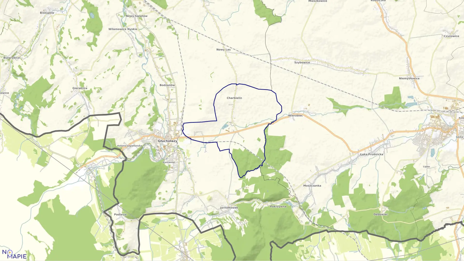 Mapa obrębu CHARBIELIN w gminie Głuchołazy