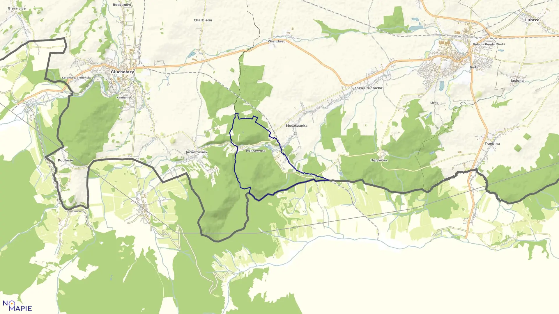 Mapa obrębu POKRZYWNA w gminie Głuchołazy